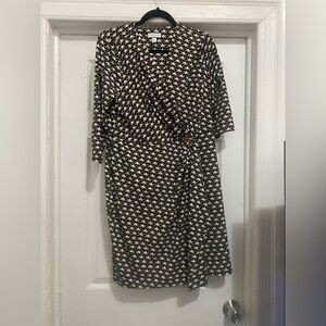Charter Club Black and Cream Geometric Wrap Midi Dress